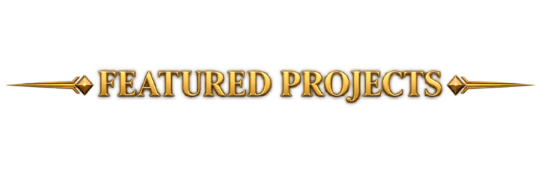 Gold Featured Projects heading graphic for the CineMettle Studios website.