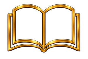 Gold open book icon representing stories, scripts, biblical narratives, and cinematic storytelling at CineMettle Studios.