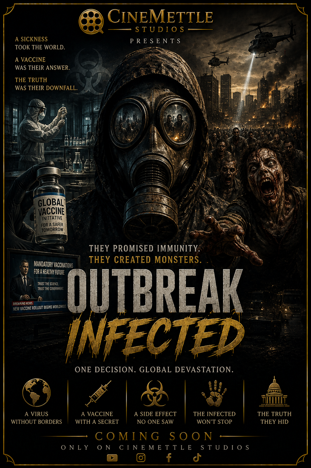 Outbreak Infected original zombie apocalypse film by CineMettle Studios featuring a worldwide outbreak, infected survivors and a devastated city