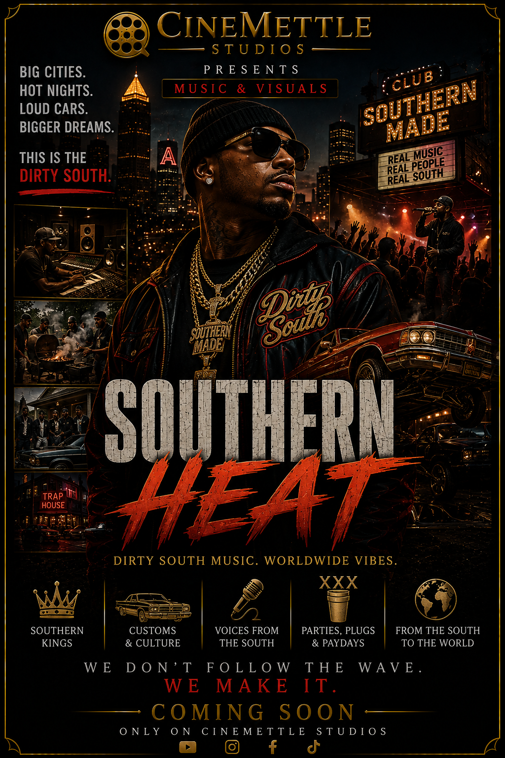 Southern Heat Dirty South music and visuals project by CineMettle Studios featuring Southern hip-hop, nightlife and custom car culture