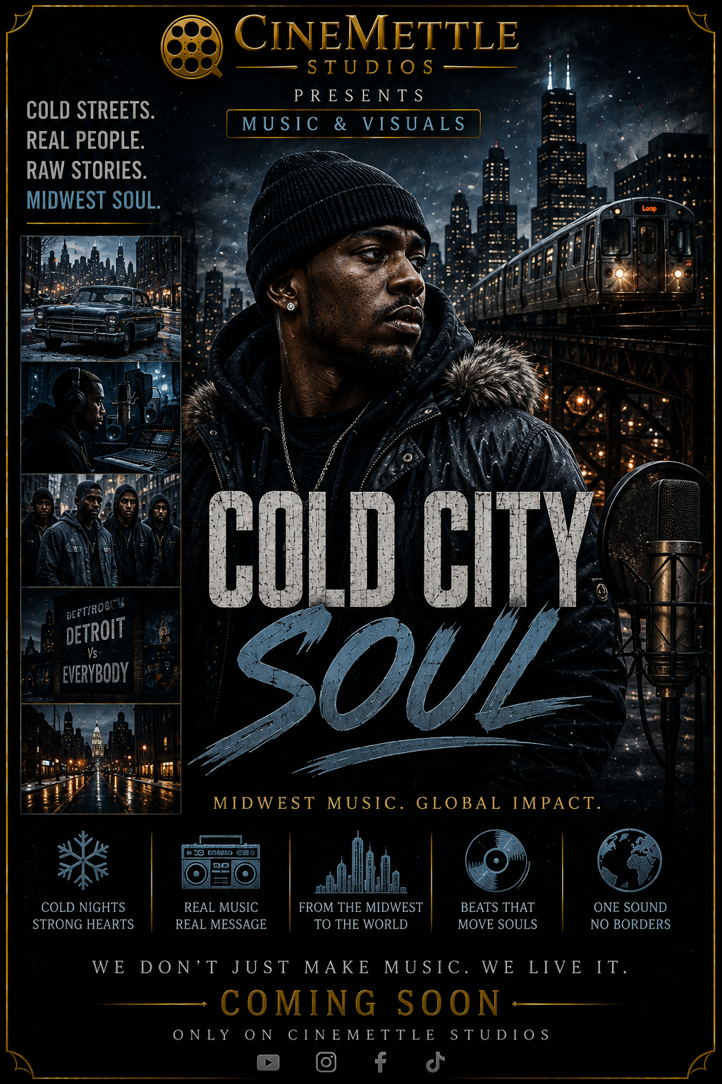 Cold City Soul Midwest music and visuals project by CineMettle Studios featuring hip-hop, recording studio culture and cold urban city life